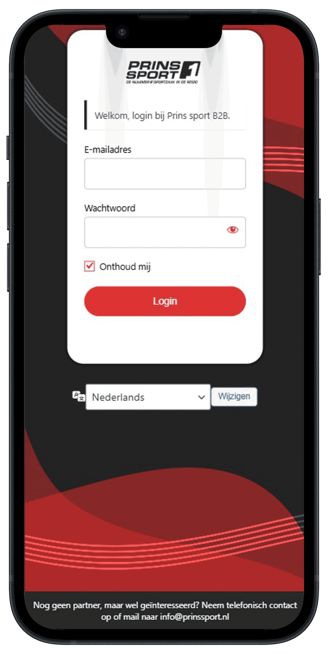 mobiel inlog prins sport b2b