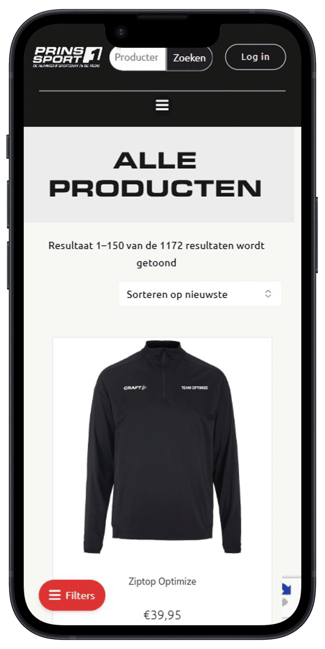 mobiel product pagina prins sport